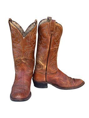 Vintage Acme Stock Show Cowboy Boots Brown Leather Mens 8.5 D Distressed Country